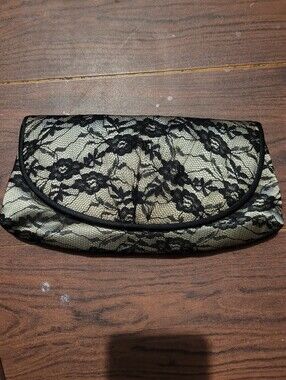 Black Lace Accent Cream Cosmetic Pouch - Women Bags